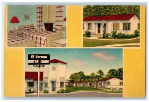 c1950's El Verano Motor Court South Jacksonville Florida FL Vintage Postcard