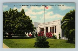 St Cloud FL-Florida Veterans Memorial Library & Womans Club Linen c1957 Postcard
