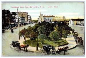 c1910s Greetings From San Antonio Texas TX Alamo Plaza Unposted Vintage Postcard