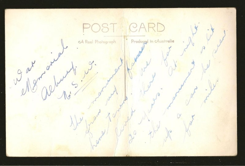 Australia War Memorial Albury NSW Rose Series P6755 Real Photo Postcard Unposted