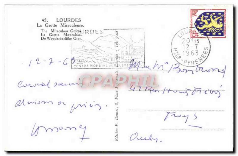 Old Postcard Lourdes Grotto Miraculous