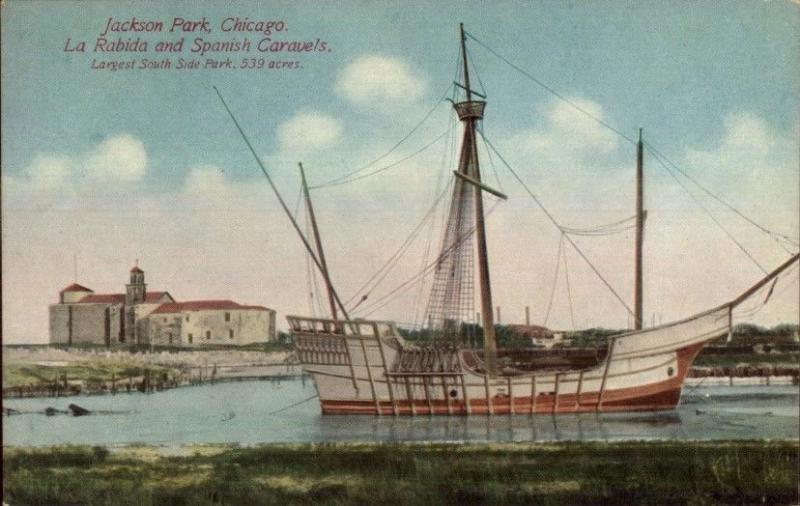 Chicago IL Jackson Park La Rabida & Spanish Caravel c1910 Postcard