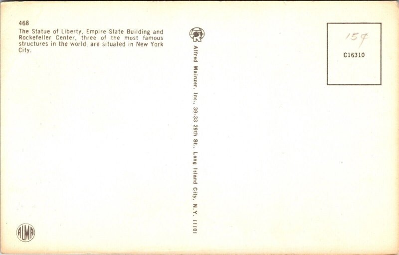 Statue Liberty Empire State Building Rockefeller Center New York City Postcard  