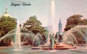 Vintage Postcard 1958 The Swan Memorial Fountain at Logan Circle Parkway Phil PA