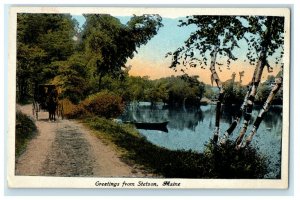 c1920s Nature and River View Greetings from Stetson, Maine ME Unposted Postcard