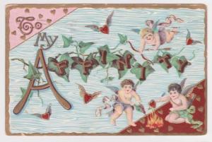 Ossining NY Cupids Burning Hearts Campfire To My Affinity Valentine Postcard A33