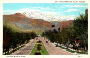 Colorado Colorado Springs Pikes Peak From Platte Avenue Curteich