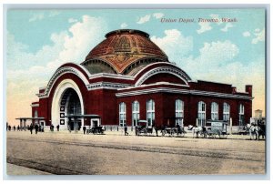 c1910 Union Depot Dome Building Horse Carriage Classic Cars Tacoma WA Postcard