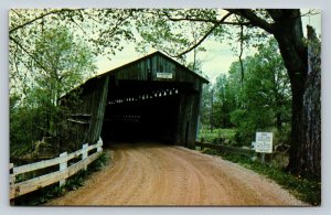 Ohio Old Town Lattice Covered Bridge Over Mill Creek VINTAGE Postcard 0056