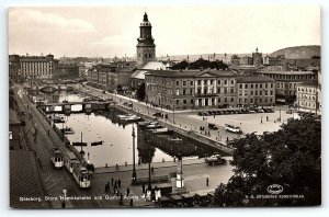 1930s GOTEBORG SWEDEN STORA HAMMKANALEN OCH GUSTAV ADOLFS  RPPC POSTCARD P2465