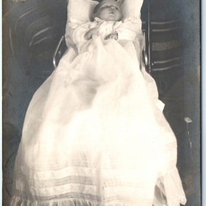 c1910s ID'd Baby Girl Portrait RPPC Real Photo Stroller Gwen Clemings A151