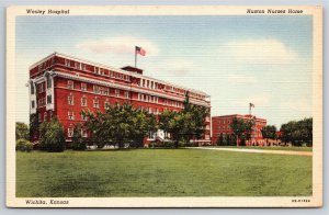 Wichita Kansas~Huston Nurses Home Bldg @ Wesley Hospital~Vintage Linen Postcard