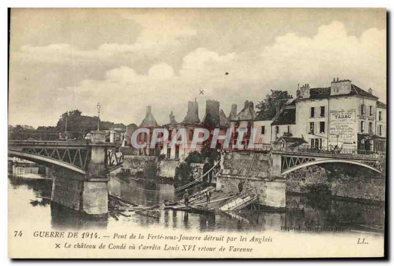 Old Postcard Army War Soissons Ferte sous Jouarre Bridge destroyed by English