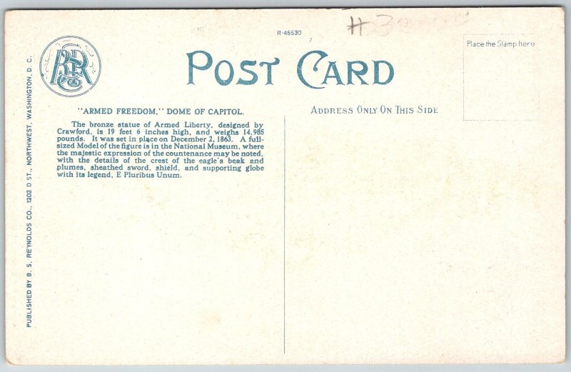 Washington DC 1920s Postcard Armed Freedom Dome Of Capitol