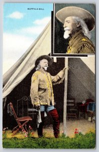 Famous~Lookout Mt Tennessee~Buffalo Bill~Tent~Portrait~Linen 1940s Postcard