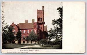Moline Illinois~High School~Bell Tower~Round Castellated Tower~Vintage UDB PC