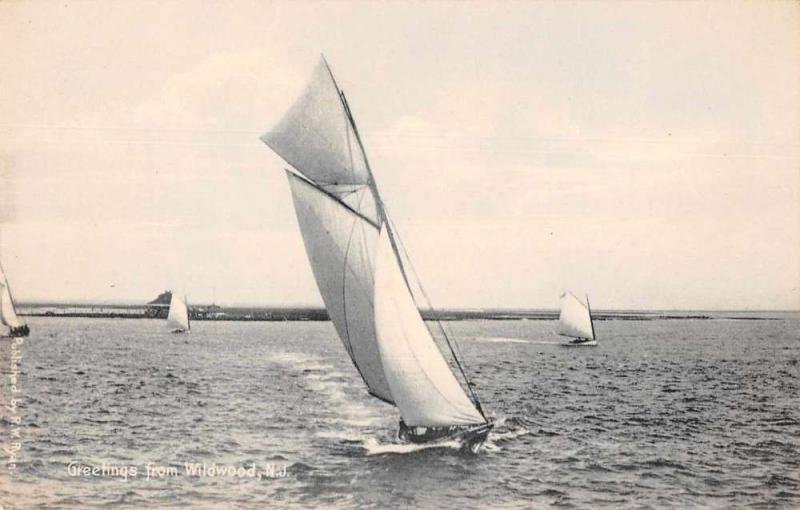 Wildwood New Jersey scenic birds eye  view sailboats antique pc Z46087