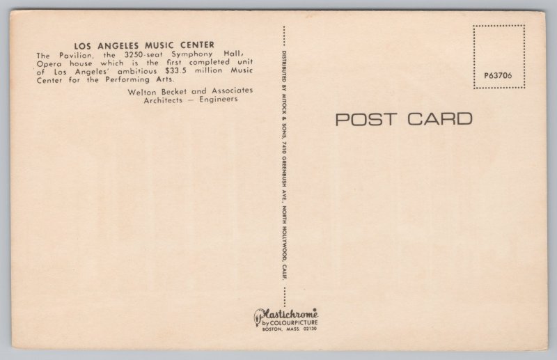 State View~Pavilion @ Los Angeles Music Center~Vintage Postcard