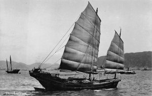 RPPC LIGHTER SINGAPORE CHINA JUNK SHIP REAL PHOTO POSTCARD (c. 1910)