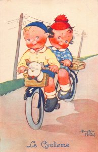 Children Le Cyclisme Boy Girl Dog Bicycle Art Beatrice Mallet postcard B929