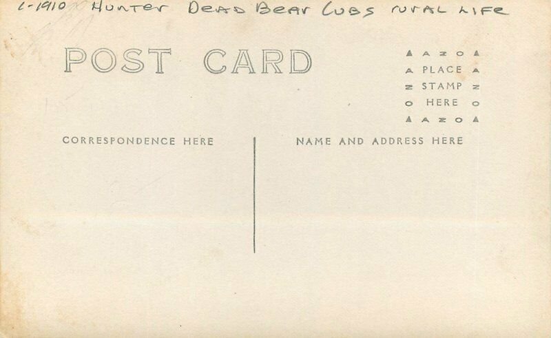 C-1910 Hunter Dead bear cubs rural life RPPC Photo Postcard 22-3171