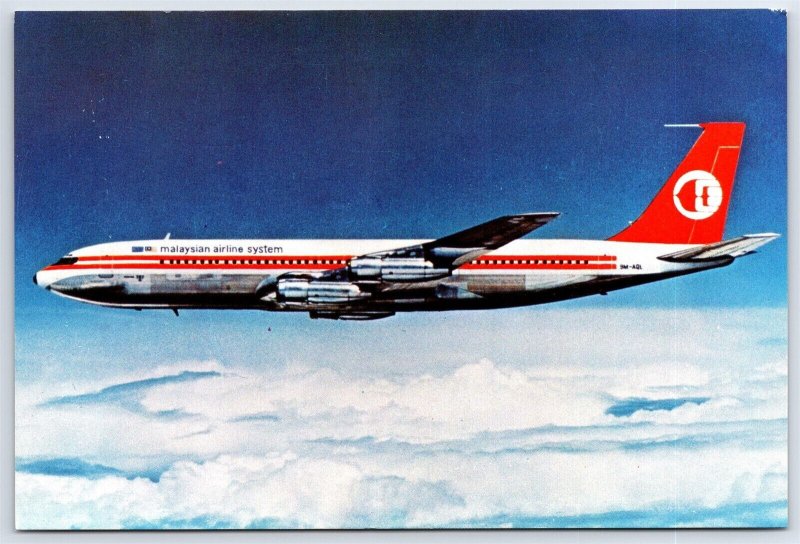 Aviation Postcard MAS Malaysia Airlines System Issued Boeing 707 9M-AQL EZ7