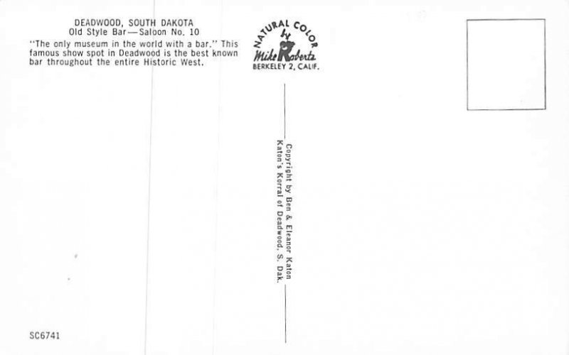 Old-style bar saloon number 10 Deadwood SD Postcard