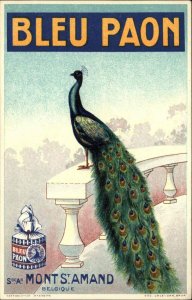 Poster Art Deco Peacock BLEU PAON Mont St. Amand Belgium c1915 Postcard