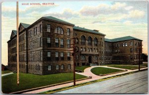 Seattle Washington WA, High School Building, Entrance, Street, Vintage Postcard