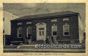 Asheboro, NC USA Post Office 1941 pin hole top edge, stains on card