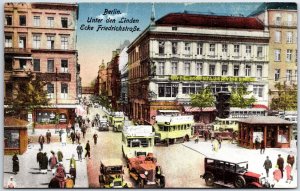 VINTAGE POSTCARD BERLIN GERMANY c. 1920 FRIEDRICH STREET CAFÉ SIGNAGE TRUCKS BAR