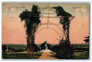 1908 Crapo Park Arch Scene Burlington Iowa IA Posted Drinking Fountain Postcard