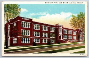 Lexington Missouri~Junior & Senior High School Bldg Street View~PM 1942~Linen PC