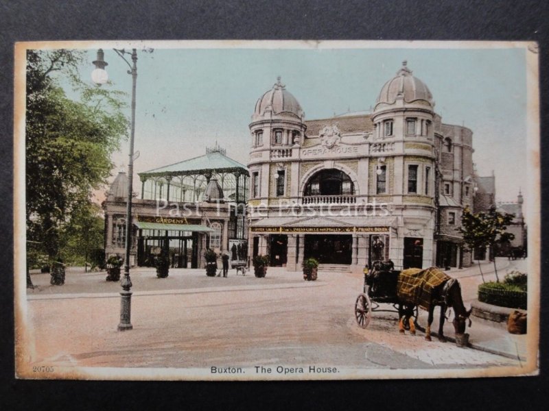 Derbyshire: Buxton Opera House & Winter Gardens Entrance shows Pony & Trap c1908