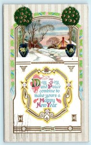 Arts and Crafts HAPPY NEW YEAR Embossed 1915 - J.J. Marks Postcard