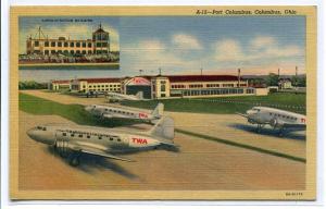Port Columbus Airport Airfield Columbus Ohio 1943 postcard