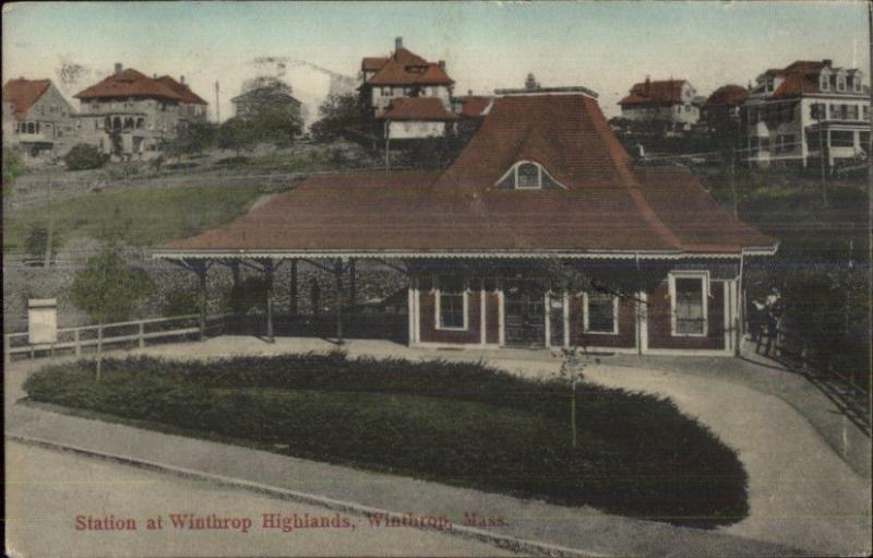 Winthrop MA RR Train Station Depot c1910 Postcard #2