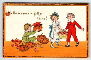 Halloween Postcard Children Apples JOL Pumpkins Tuck Embossed Vintage Unused 190