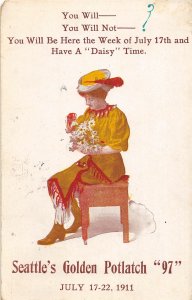 G33/ Seattle Washington Postcard 1911 Golden Potlatch Woman Advertisement