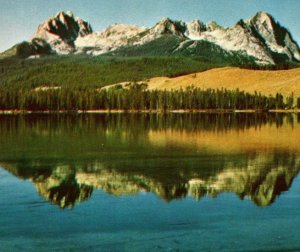 Sawtooth Mountains Little Redfish Lake Idaho ID Sierra Club Chrome Postcard UNP