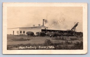 J90/ Amery Wisconsin RPPC Postcard c1910 Pea Factory Building Wagon 83