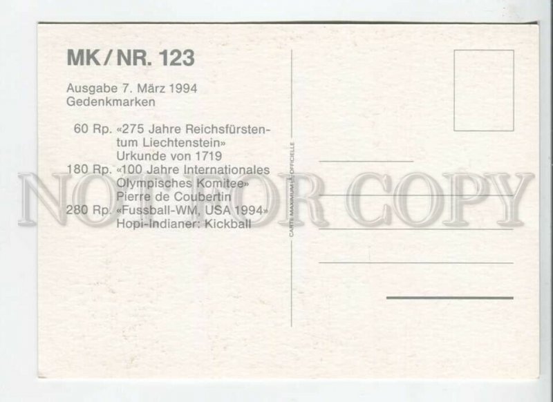 450358 Liechtenstein 1994 year First Day maximum card anniversary principality