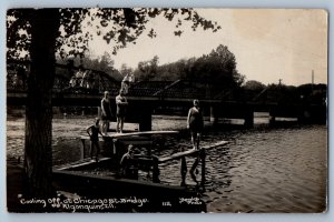 1924 Cooling Off At Chicago St. Bridge Algonquin Illinois IL RPPC Photo Postcard
