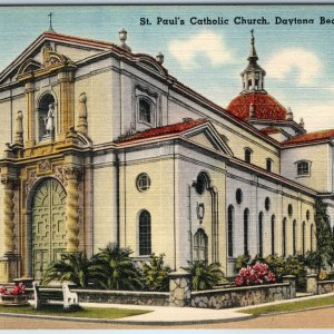 c1940s Daytona Beach, FL St. Paul's Catholic Church Chapel Cathedral Linen A234