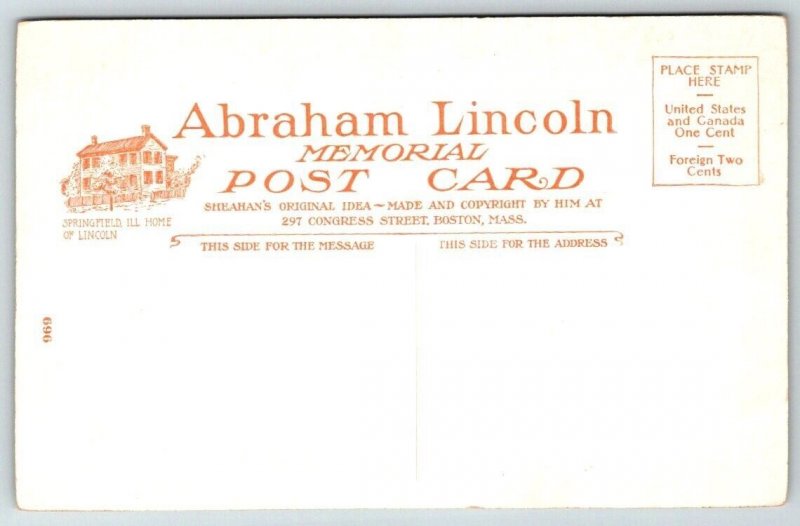 Vintage Postcard - Abraham Lincoln Memorial Sheahan Boston   c1907
