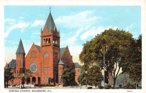 Galesburg Illinois Central Church Street View Antique Postcard K15567