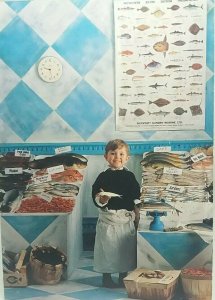 Vintage Postcard Cheeky Young Boy Promoting Selling Fresh Fish & Seafood