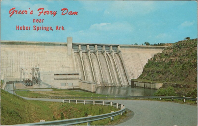 Green's Ferry Dam Near Heber Springs Arkansas Ozarks Chrome Vintage Postcard