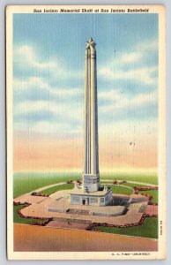 Texas~San Jacinto Battlefield Memorial Shaft~Birds Eye View~Linen 1943 Postcard