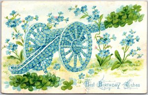 Best Birthday Wishes, Cannon Formed Of Blue Forget-Me-Nots with Leaves, Postcard